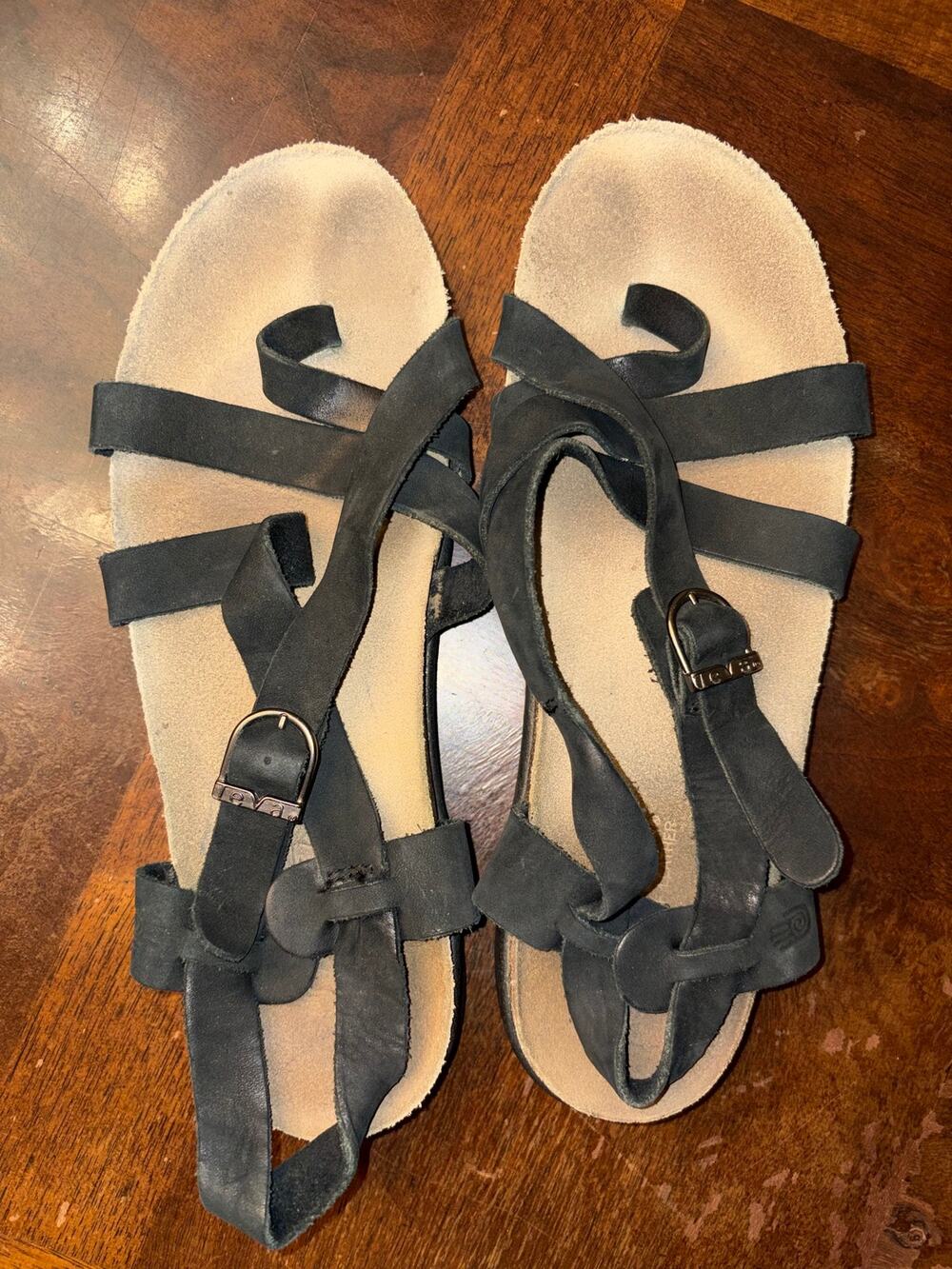 Teva Catalina Cork Black Strappy Sandals Size 9